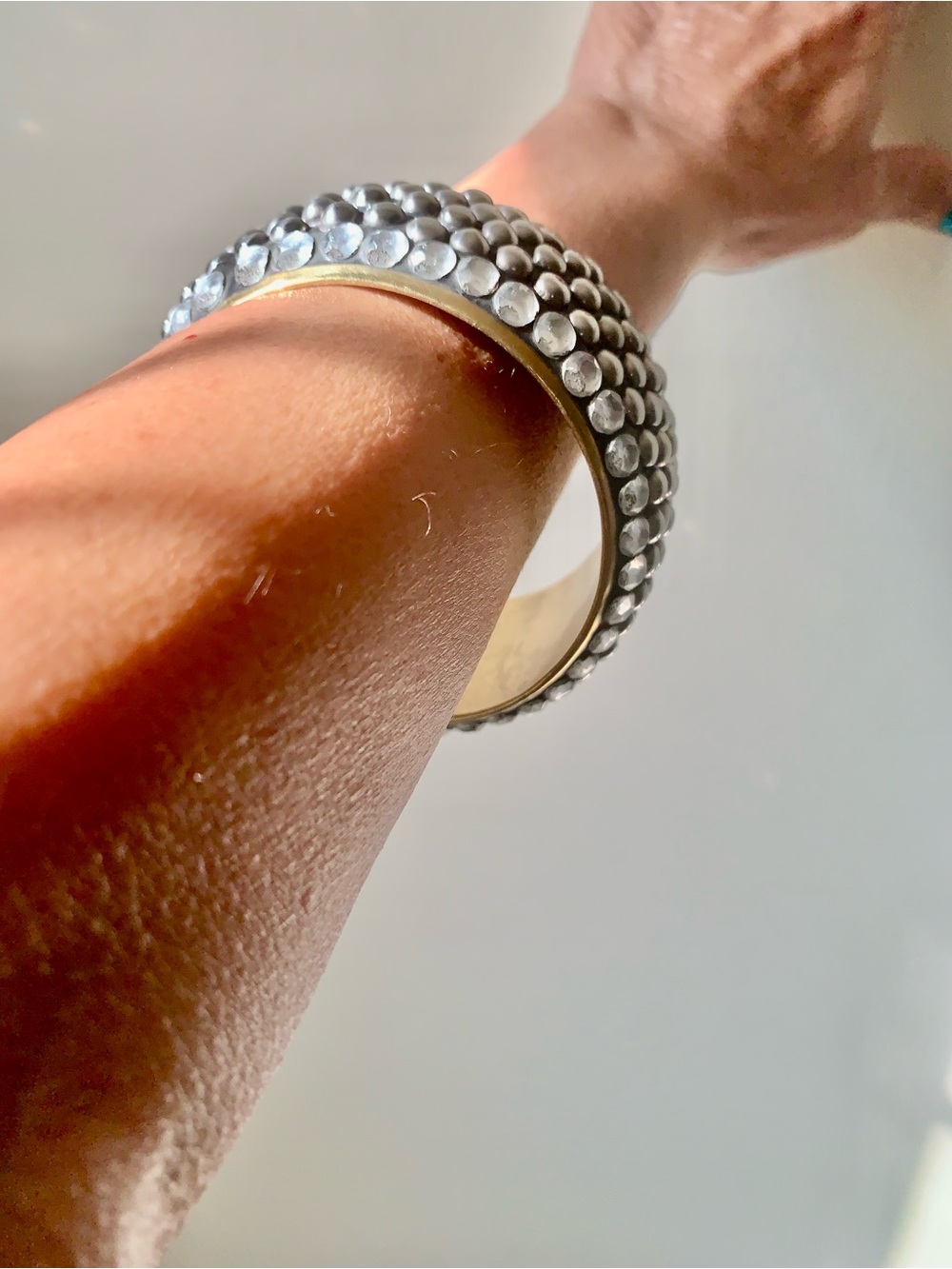 Silver Beaded Dome Bangle Bracelet